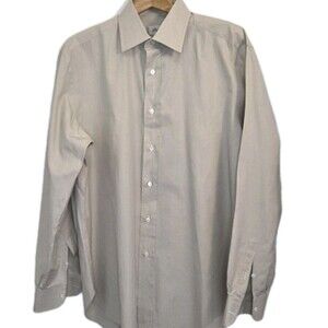Brioni Shirt Mens Large Tan Gingham Button Down Dress Long Sleeve Made in Italy